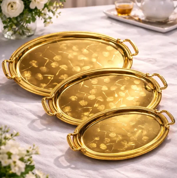 Elegant Gold Oval Serving Tray