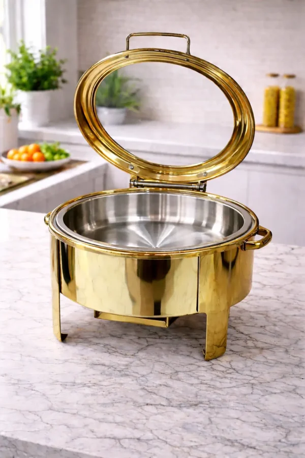 Round Gold Chafing Dish with Glass Lid