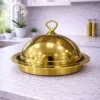Gold Stainless Steel Round Serving Dish with Dome Lid