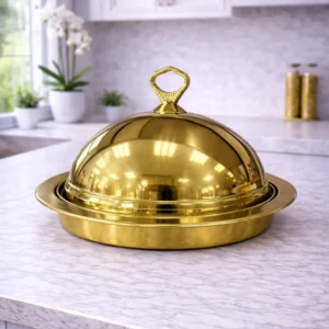 Gold Stainless Steel Round Serving Dish with Dome Lid