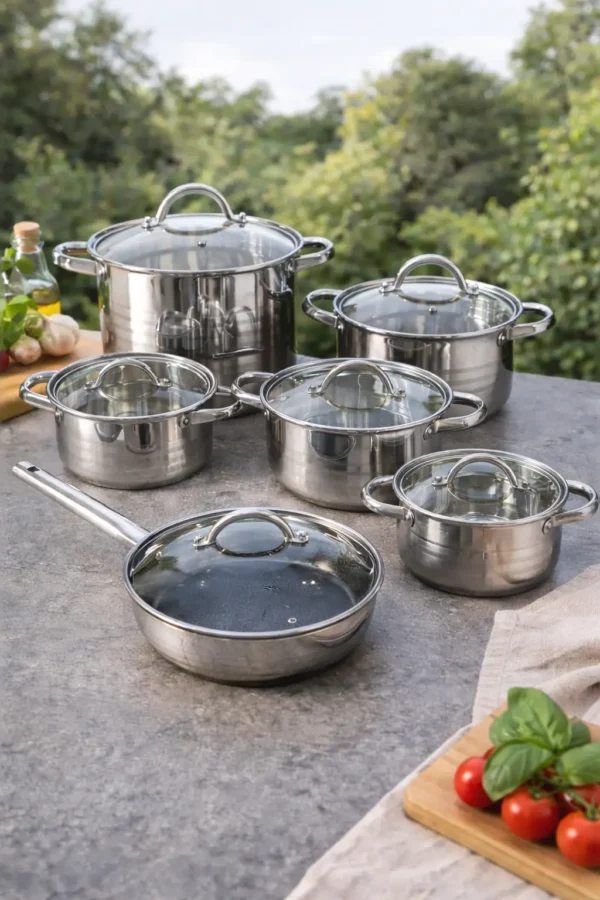 Prod_295 12-Piece Stainless Steel Cookware Set with Glass Lids