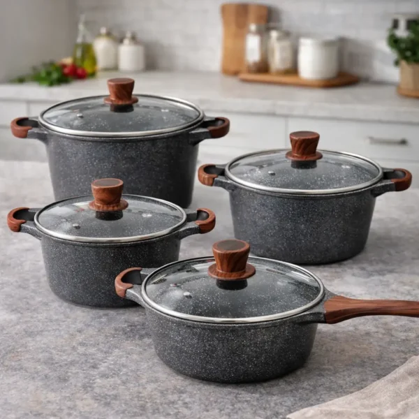 5-Piece Granite Non-Stick Cookware Set with Glass Lids