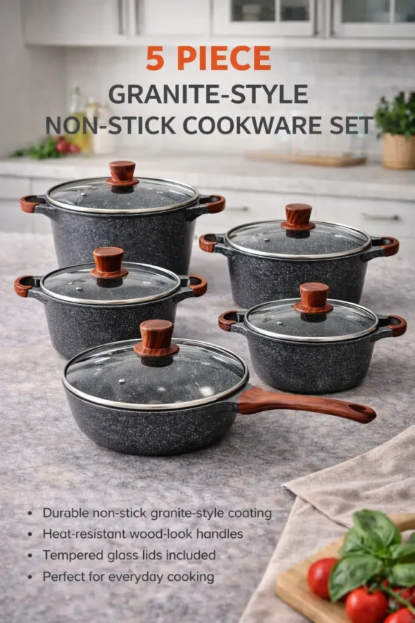 5-Piece Granite Non-Stick Cookware Set with Glass Lids