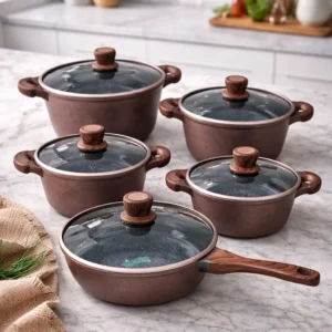 Granite Non-Stick Cookware Set with Glass Lids (5-Piece)