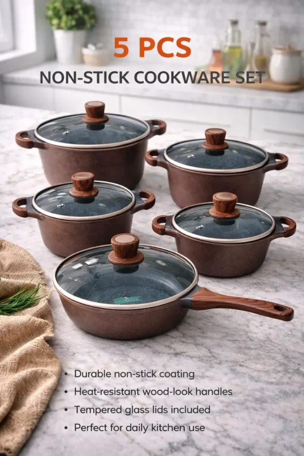 Granite Non-Stick Cookware Set with Glass Lids (5-Piece)