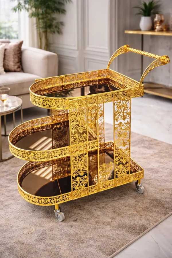 Luxury Gold Decorative Serving Trolley – 3 Tier