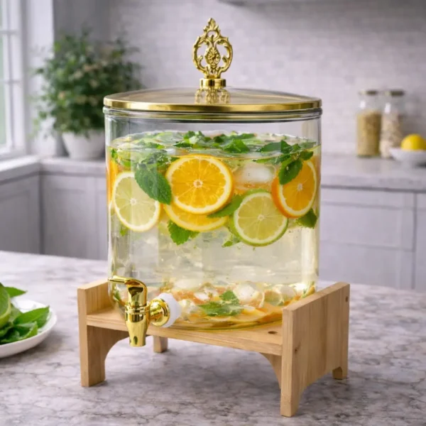 Luxury Glass Beverage Dispenser with Wooden Stand