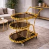 Luxury Gold 3-Tier Serving Trolley with Mirrored Shelves