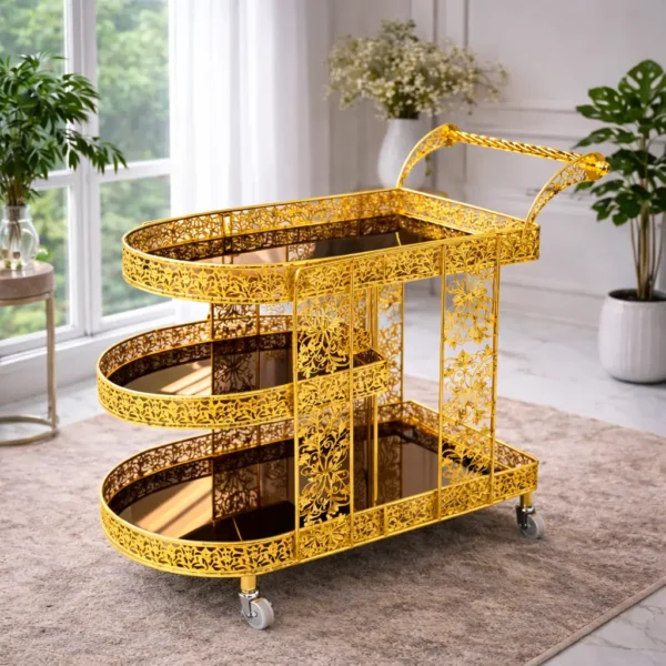 Luxury Gold Decorative Serving Trolley – 3 Tier