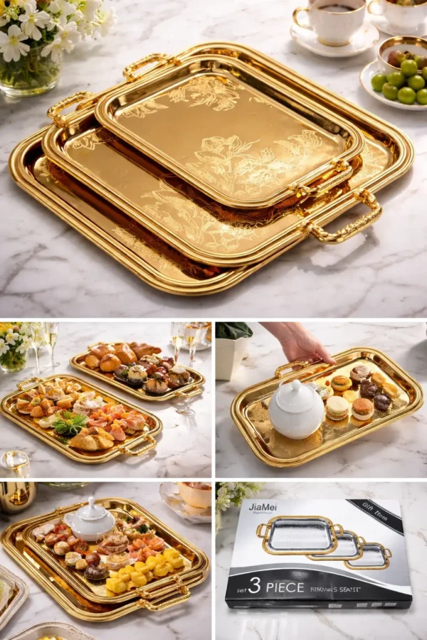 Elegant Gold Serving Tray Set