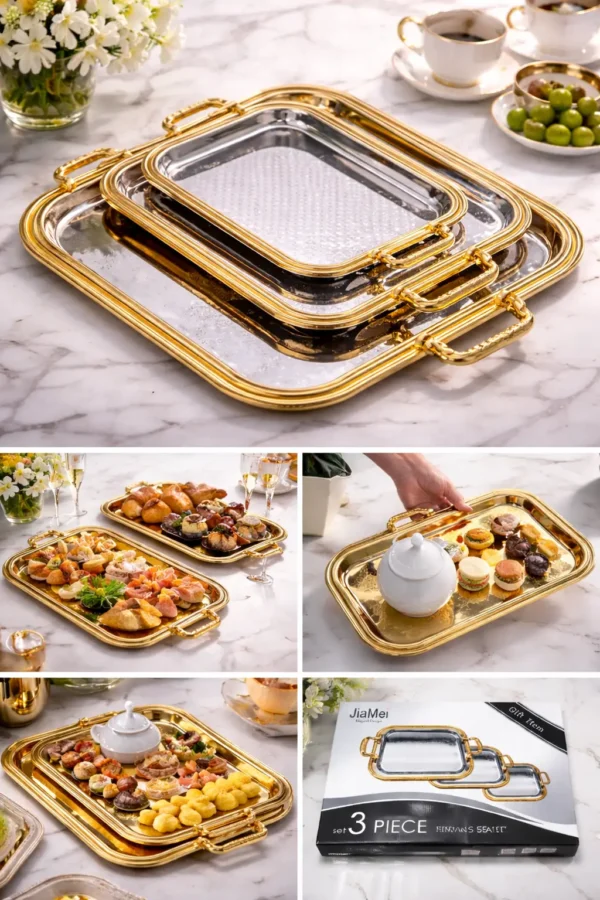 Luxury Floral Engraved Serving Tray Set