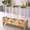 Luxury Triple Glass Beverage Dispenser Set with Wooden Stand