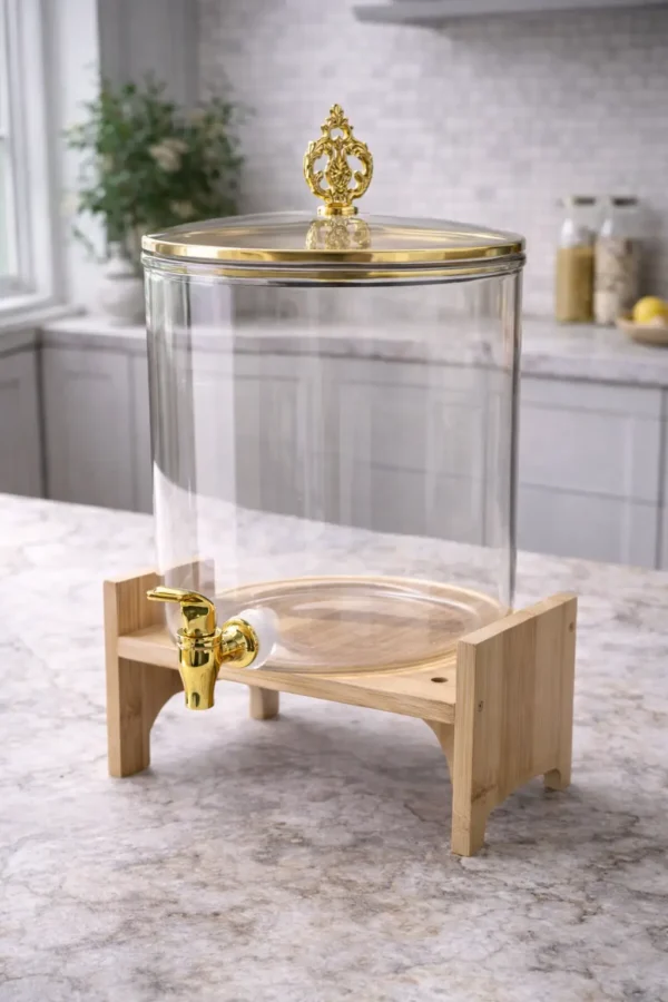 Luxury Glass Beverage Dispenser with Wooden Stand