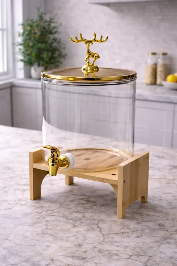 Luxury Glass Beverage Dispenser – 5.5L with Wooden Stand