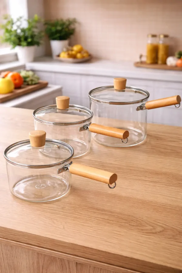 High Borosilicate Glass Pot with Wooden Handles