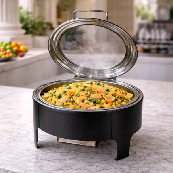 Round Stainless Steel Chafing Dish with Glass Lid