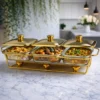 Glass Chafing Dish with Gold Stand & Lids