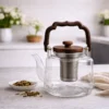 Heat-Resistant Glass Teapot with Wooden Handle & Infuser