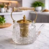Crystal Glass Tea Pot with Gold Finish & Infuser