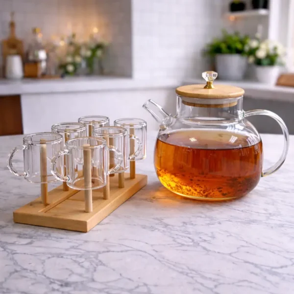 Prod_66 Seven-Piece Glass Tea Set with Diamond Bamboo Lid