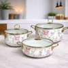 Floral Enamel Casserole Set with Glass Lids
