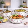 Floral Enamel Casserole Set with Glass Lids